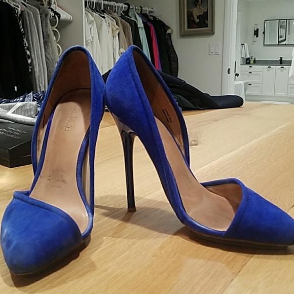 blue suede pumps